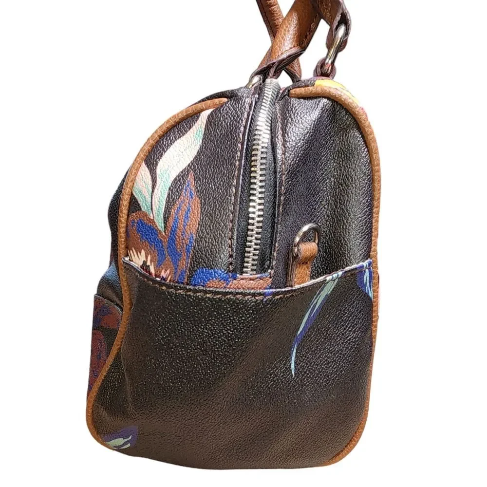 Dana Buchman Black Floral 100% Man Made Faux Leather Satchel Bag 11